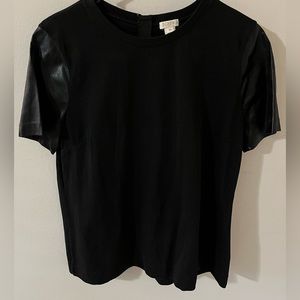 J crew tee with faux leather sleeves (high quality)
